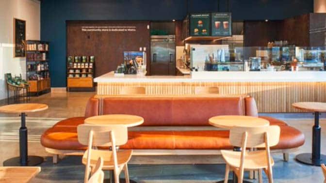 The interior of a Starbucks café